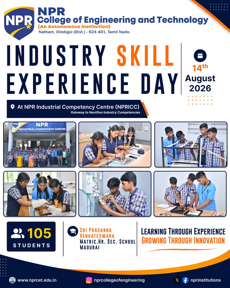 nprinstitutions's tweet photo. Empowering the next generation of innovators! βοΈβ¨ 105 students from Sri Prasanna Venkateswara School, Madurai, explored real-world tech at NPRICC during our Industry Skill Experience Day. #NPRCET #NPRNatham #NPRICC #Autonomous #NBA #NAAC #TNEACounselling https://t.co/E9c4a8UKnv
