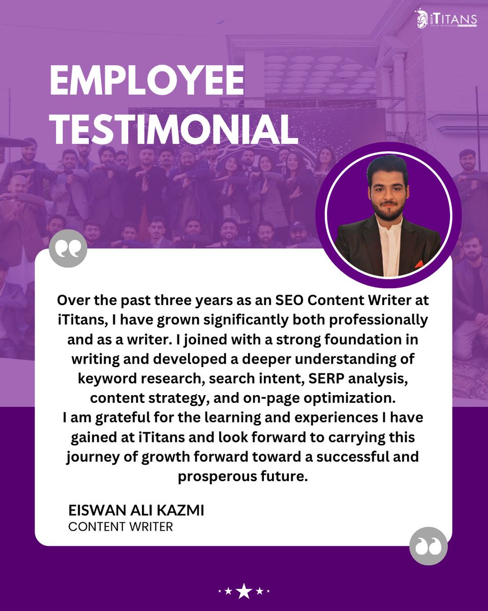 ITitans123's tweet photo. At iTitans, we believe our people are at the heart of everything we do. Their dedication, resilience, collaboration, and passion continue to shape our culture and drive our success. https://t.co/vLJDtxwxfN