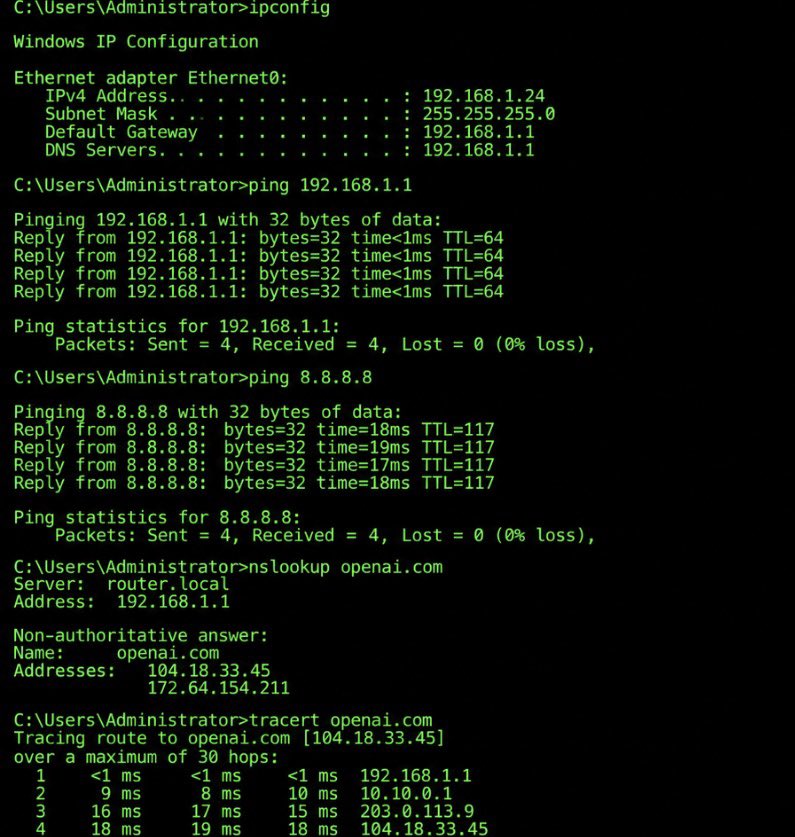 Officialwhyte22's tweet photo. One thing I’ve learned with networking is that you should not just start guessing when something stops working.

I normally start with ipconfig to make sure the system has the right IP address, subnet mask, gateway and DNS server.

From there, I ping the default gateway. If that works, then I know the device can at least communicate on the local network.

Next, I test a public IP like 8.8.8.8. If that works but I still cannot reach websites by name, then I start looking at DNS with nslookup.

If I need to see where the connection is breaking, that is where tracert comes in.

The main thing is to troubleshoot step by step.

Check the local configuration first, then the gateway, then internet access, then DNS, and finally the route.

That way you are not just guessing. You are actually narrowing down where the problem is.