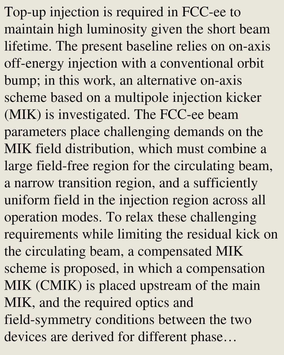 AcceleratorPhy's tweet photo. On-axis top-up injection with multipole injection kicker in FCC-ee

Sen Yue, Yann Dutheil, Masamitsu Aiba
https://t.co/fUqXAd0Y4X [𝚙𝚑𝚢𝚜𝚒𝚌𝚜.𝚊𝚌𝚌-𝚙𝚑] https://t.co/pN0PyEJG4y
