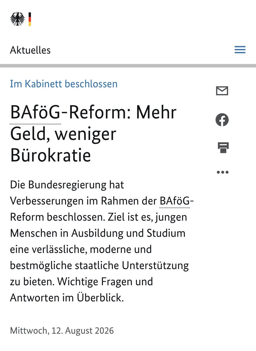 ArnoGottschalk's tweet photo. Zur BAföG-Reform eine Einordnung.
Der Bund gibt in diesem Jahr rund 3 Milliarden Euro für das BAföG aus. Militär und Rüstung brauchen für dieselbe Summe zehn Tage. 

Wenn die Verteidigungsausgaben 2029 bei gut 150 Milliarden liegen, ist es noch eine Woche.

Der Grundbedarf im BAföG steigt bis zum Sommersemester 2029 auf 563 Euro. Das ist die Grundsicherung für Erwachsene, und zwar die von 2024.

Mehr geht leider nicht, liebe Studierende.
