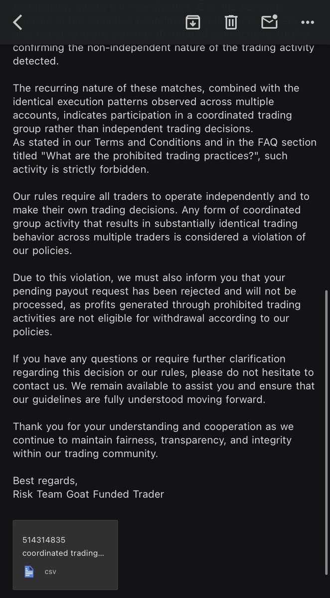 Nassky_11's tweet photo. After All the Waiting for my $500 (10%) Payout
This is the R*bb*sh Email @GoatFunded Sent to me Saying I Breached their Copy Trading Rules 🤦
Me that don’t even have a Trading Partner talk more of community.
Industry with Similar Strategies
Pay me my $500
You guys can do better. https://t.co/tExYLHf41L