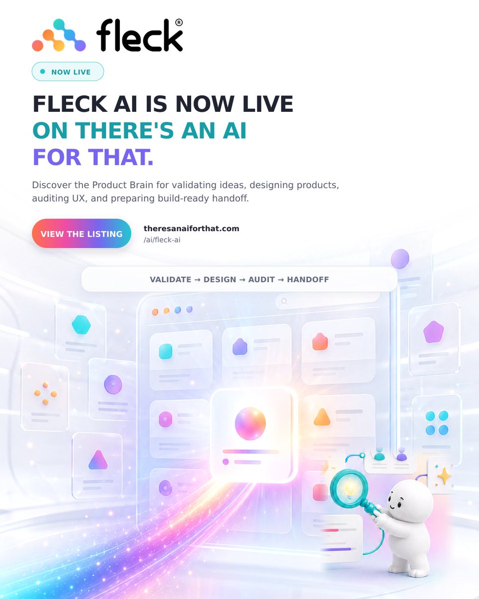 Fleck_AI's tweet photo. Fleck AI is officially live on There’s An AI For That!

Explore our new listing:
https://t.co/QALZOhSHDK

Try Fleck AI:
https://t.co/WjZGBO35lY https://t.co/sso2MkEVOX