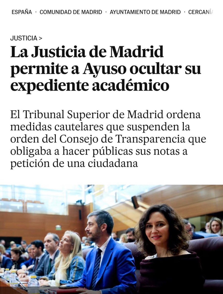 Agus_Martinez58's tweet photo. La "Justicia de #Madrid" es a la justicia, lo que @IdiazAyuso a una #AlumnaIlustre... El #TSJM permite a #Ayuso ocultar su expediente académico. https://t.co/RJ1A7jdryb