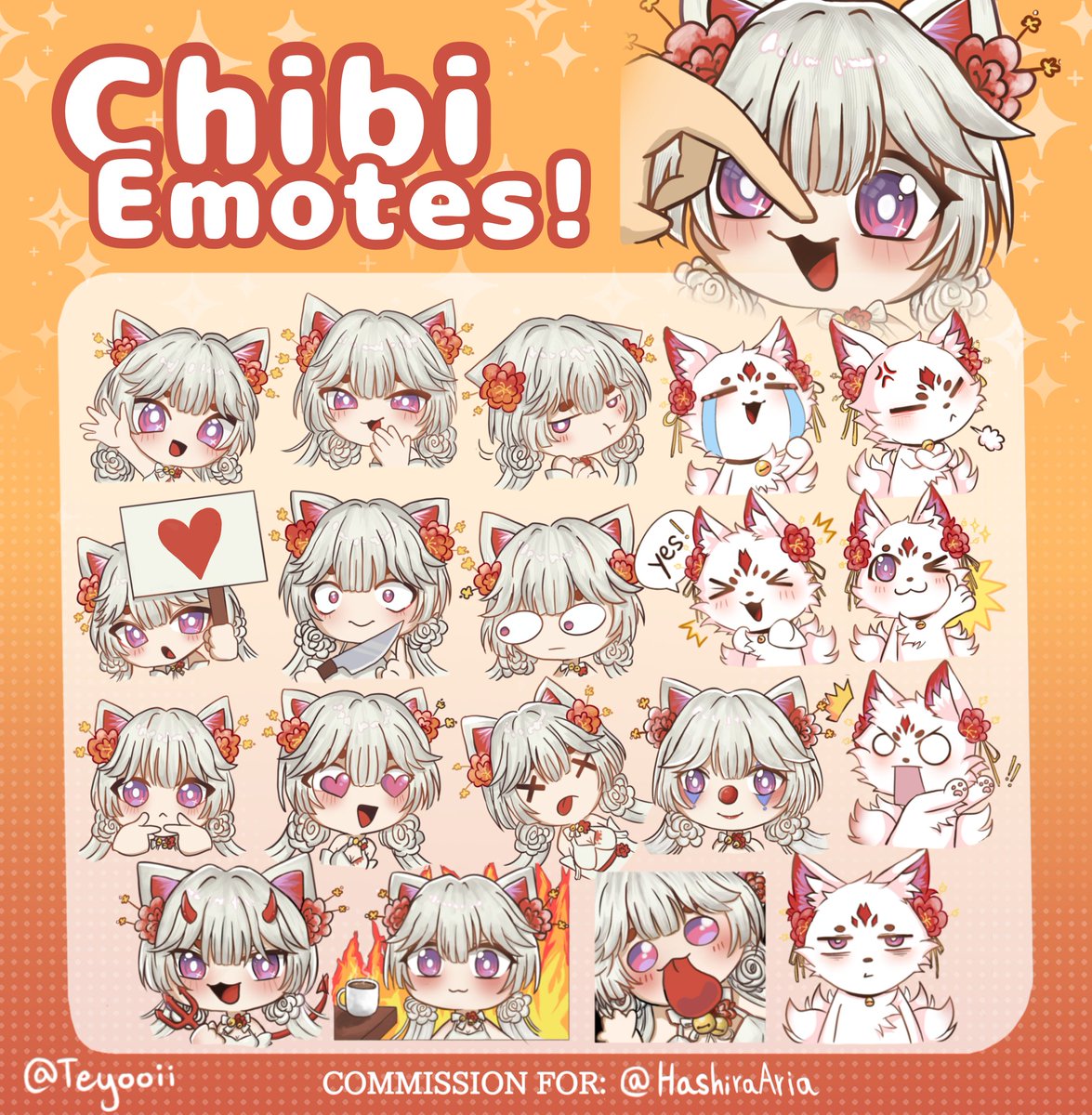 Teyooii's tweet photo. 35$ commission chibi emotes! 🦊🔥
Vtuber: @HashiraAria_VT
thank you for com me! ♡ 🐇🍓
Vgen: https://t.co/F7wPkB7GhY 
 
#VgenComm #emotes https://t.co/5f6VUOgQyZ