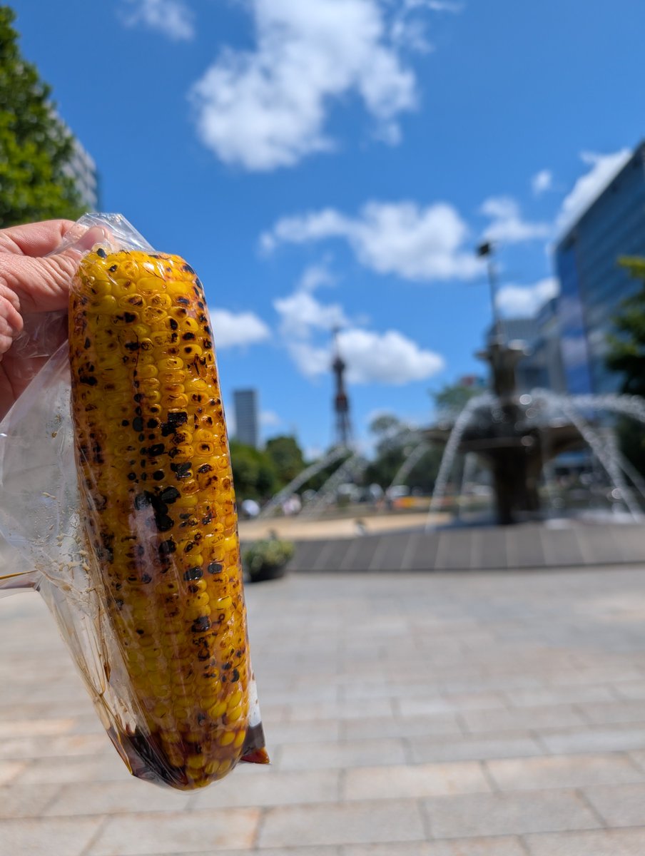 sa101974's tweet photo. 札幌•大通り公園といえば🌽これ
とうきびワゴンで、焼とうきびをいただきました!
香ばしくて甘い　１本  400円

#大通り公園
#とうきび https://t.co/2o5ND1i7vd