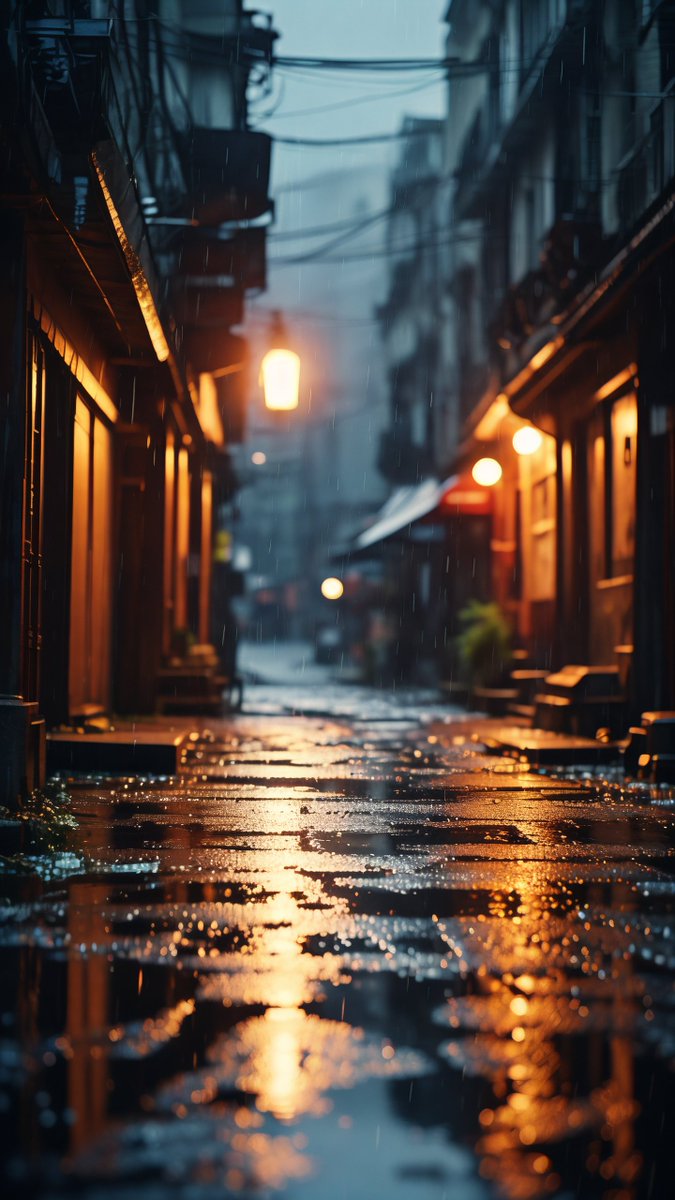 DooleyMely33652's tweet photo. Sunset hues painting the wet city streets, catching the glint of a lone streetlamp on a quiet corner. https://t.co/TLYemjoqyE