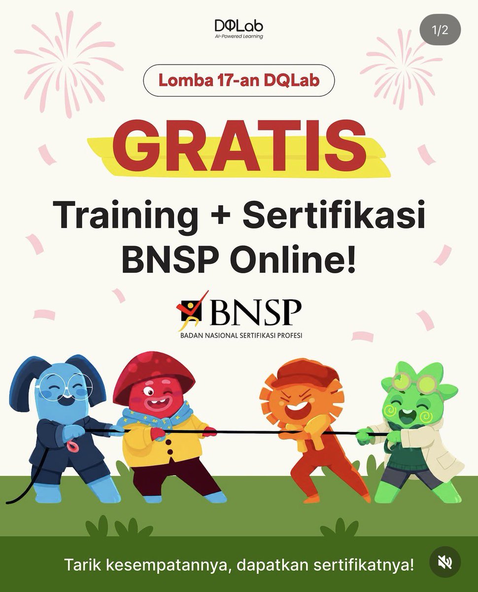 genzcorporation's tweet photo. TRAINING + SERTIFIKASI GRATIS DARI BNSP!!

- Sertifikasi Data Analyst
- Sertifikasi BI Analyst
- Sertifikasi Data Scientist

Daftar disini: https://t.co/LGCdwSV69Q

Daftar sebelum 20 Agustus 2026 https://t.co/NVX7fNClnU