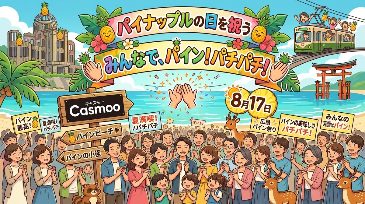 casmoo_night's tweet photo. 今日8月17日は #パイナップルの日 🍍

お盆休み明けの月曜日、現実復帰本当にお疲れ様です…！ 今夜は休み明けのドッと出た疲れをリフレッシュしませんか？
流川・薬研堀でサクッと乾杯して今週も乗り切りましょ🍻

今夜のお店選びは #キャスモー で👇
 https://t.co/l3hSefU8Qp https://t.co/mo48g4eMSe
