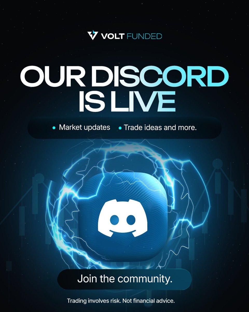 VoltFunded's tweet photo. The Volt Funded community just got a home. Our Discord is live — share setups, swap lessons, talk markets, grow alongside people chasing the same goal.

Funded or just starting, there's a place for you. Link in bio.

#VoltFunded #PropTrading #PropFirm #GetFunded https://t.co/NzpoE1Tda9