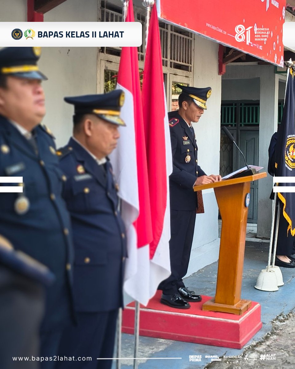 bapaslahat's tweet photo. DIRGAHAYU REPUBLIK INDONESIA!

Dengan penuh semangat kemerdekaan, Bapas Kelas II Lahat melaksanakan upacara bendera dalam rangka memperingati HUT ke-81 Kemerdekaan Republik Indonesia. https://t.co/VNXfsFrL3C