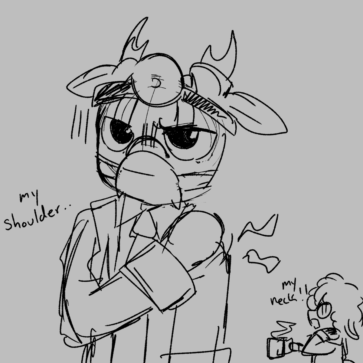 rigidzombi's tweet photo. my shoulder and neck are in pain so im now drawing my fav characters (poorly sketched) being in pain as well https://t.co/Ratiqq6EZr