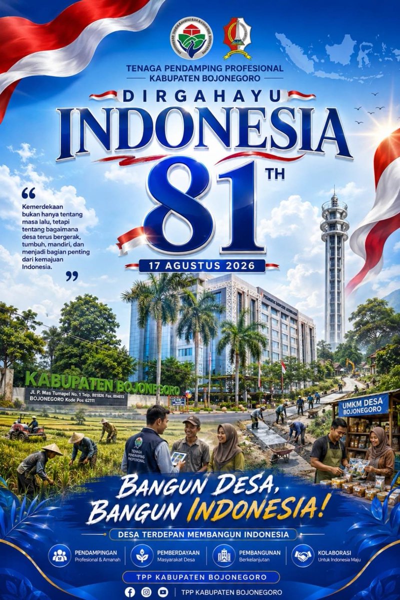 sahulwa's tweet photo. DIRGAHAYU REPUBLIK INDONESIA, Dari desa Kita jaga dan bangun negeri dengan seluruh jiwa raga untuk kemakmuran bangsa
@prabowo
@YandriSusanto27
@ArizaPatria
@kemendespdt
@bpsdmkemendesa
#KibarkanMerahPutih
#HUTRIKemendesaPDT
#DesaBerdayaWargaSejahtera
#BangunDesaBangunIndonesia https://t.co/xZzuQ3rcLx