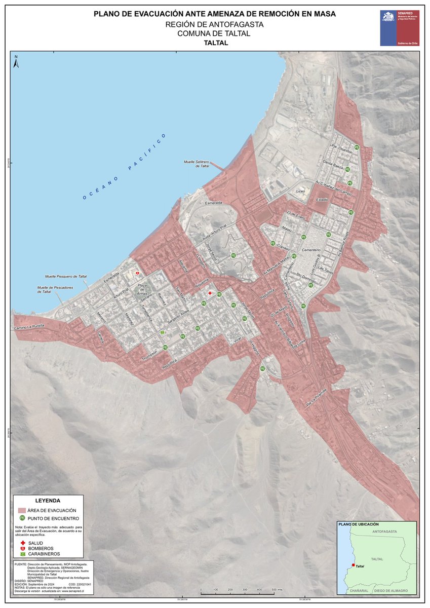 RedGeoChile's tweet photo. 🗺️ Planos de evacuación ante amenaza aluvional en las ciudades de Antofagasta y Taltal.

Extraídos desde @Senapred. https://t.co/OrF8Bzz6WB