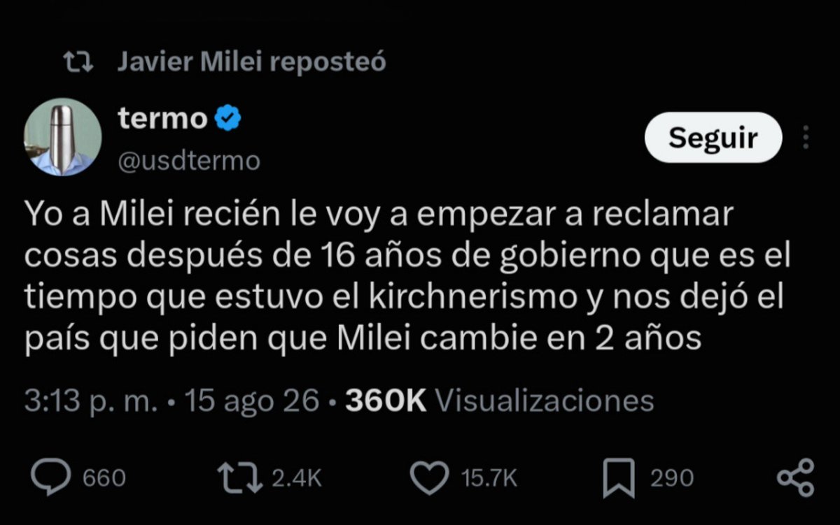 porqetendencias's tweet photo. "16 AÑOS"

Por el retuit de Javier Milei pidiéndole a los argentinos que esperen 16 años antes de criticarlo https://t.co/lnAuBrSHfB
