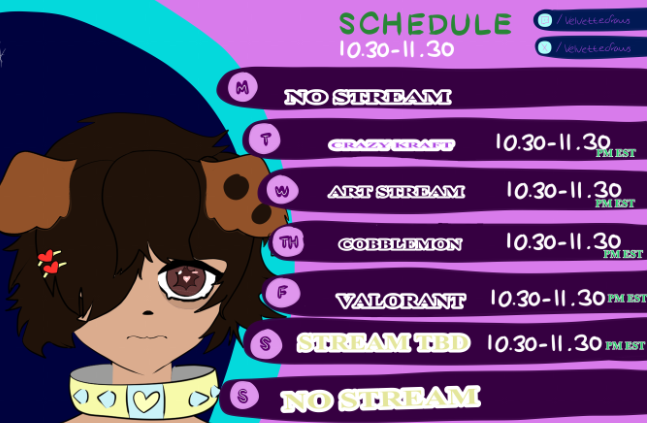 Velvettedraws's tweet photo. NEW SCHEDULE #vtuber #envtuber https://t.co/c1wFqXO5c2