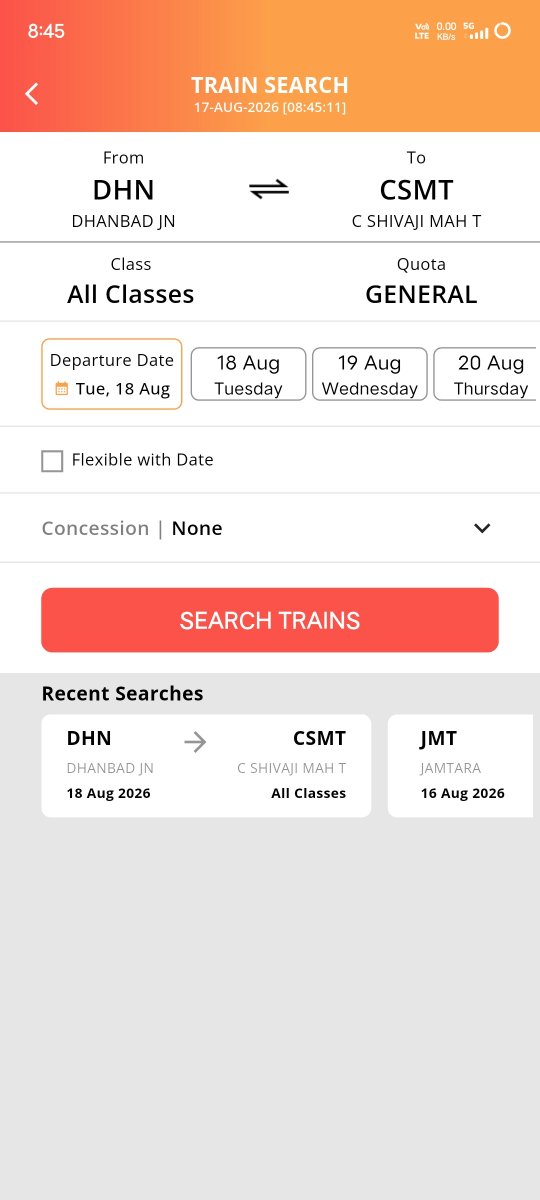 Ashfaq100's tweet photo. @IRCTCofficial @indianrailway__ @RailMinIndia @railmadad Put option to search train with train number also please https://t.co/vCfa3FZM6k