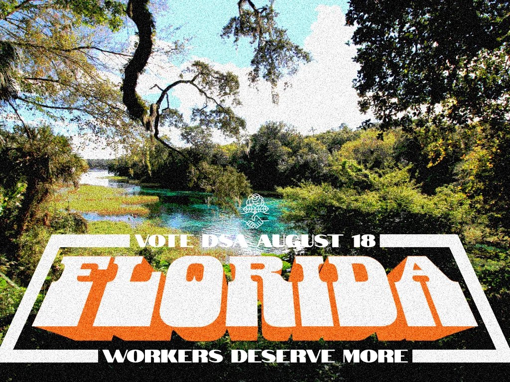 atmorithia's tweet photo. Vote DSA August 18th! Workers Deserve More!🐊🌴🌹🏖 https://t.co/612BREpFzB