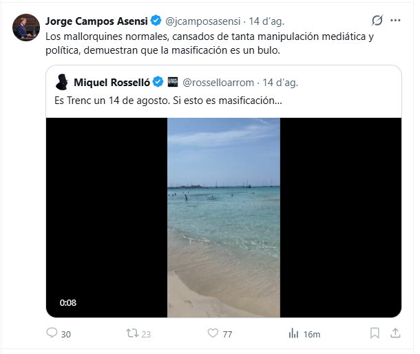 viudes74's tweet photo. En Miquel Rosselló Arrom, és un mallorquí que va anar a estudiar la carrera a Madrid i va fer lo que tocava, quedar allà a llepar-li el genoll ferit a Jimenez Losantos i a viure de les subvencions amb que el pp de madrid, rega a @libertaddigital
Ell, que és molt agraït i sap a qui li ha de menjar les bosses, quan ve a Mallorca va a la platja a les 7 del matí, per dir que no hi ha gent. A les 9, ja és a berenar a ca s'abuelo i com que allà té cobertura, penja el video.
És d'aquest bosses tristes, que es pensa que perquè ell ha fet carrera de llepaculs a Madrid, és més viu que els mallorquins que residim a Mallorca tot l'any i des de fa més de 10 anys, ens té blocats, perquè li molestam.
Com podeu veure, forma part del grup de "mallorquines normales" del puta nazi.