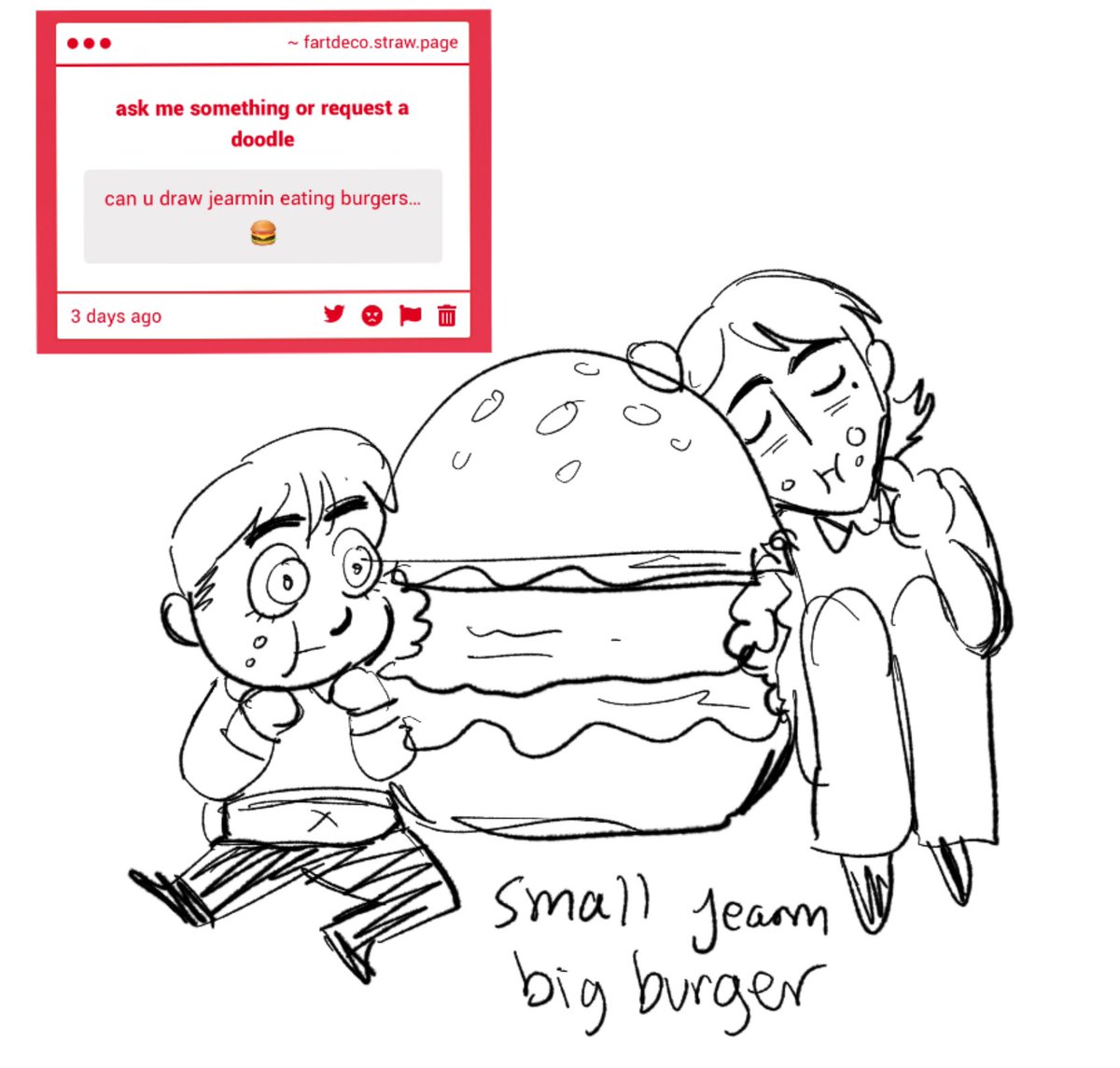 fartdeco_'s tweet photo. jearmin burger with a side of uzuren fries…. hells yeah… (more strawpages i’ll knock out the rest another day) https://t.co/uErImEyrOE