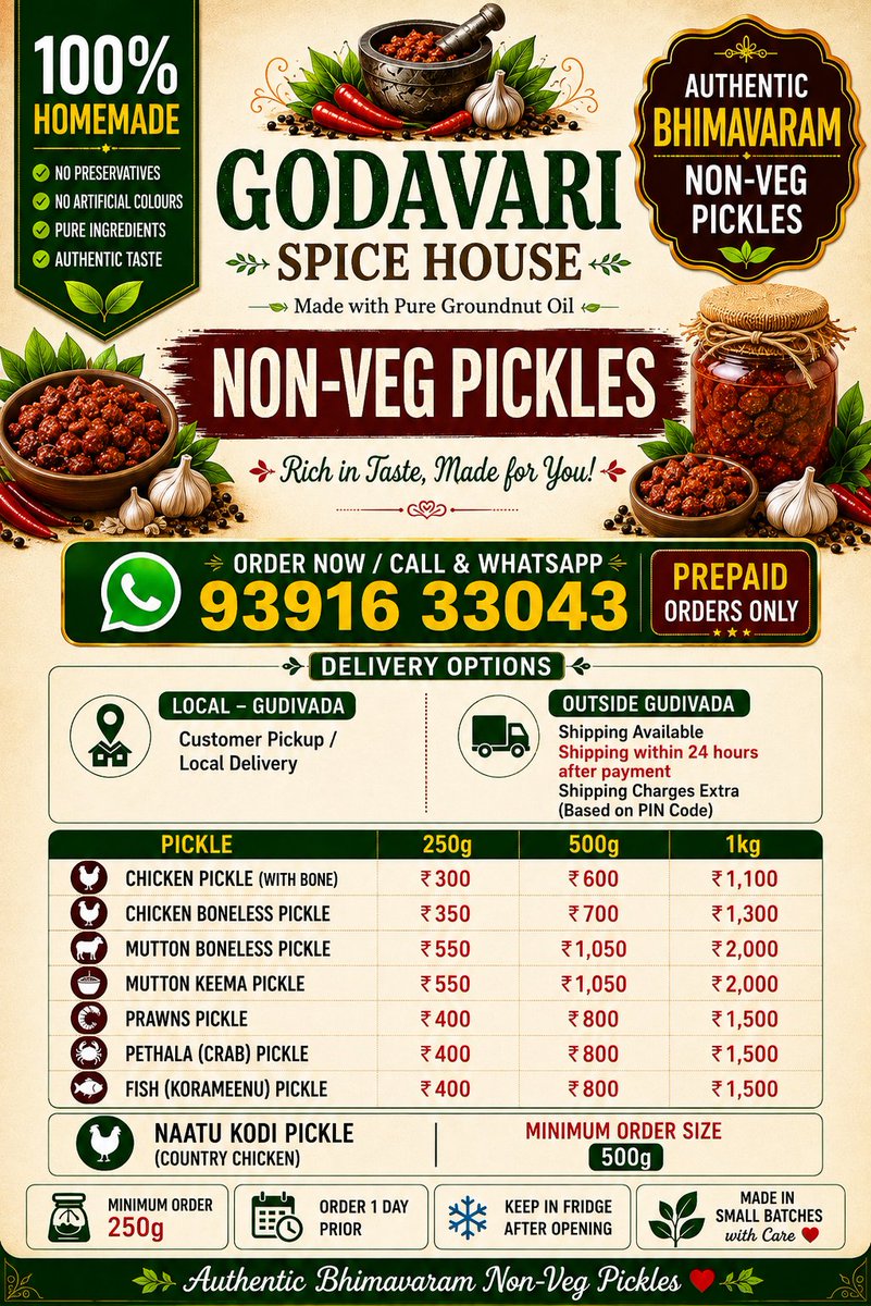 G_Spicehouse's tweet photo. #NonVegPickles 
#VegPickles
#Spices
#Ghee 
#अटल_बिहारी_वाजपेयी 
#IndianCulture https://t.co/BEBjJ6enxm