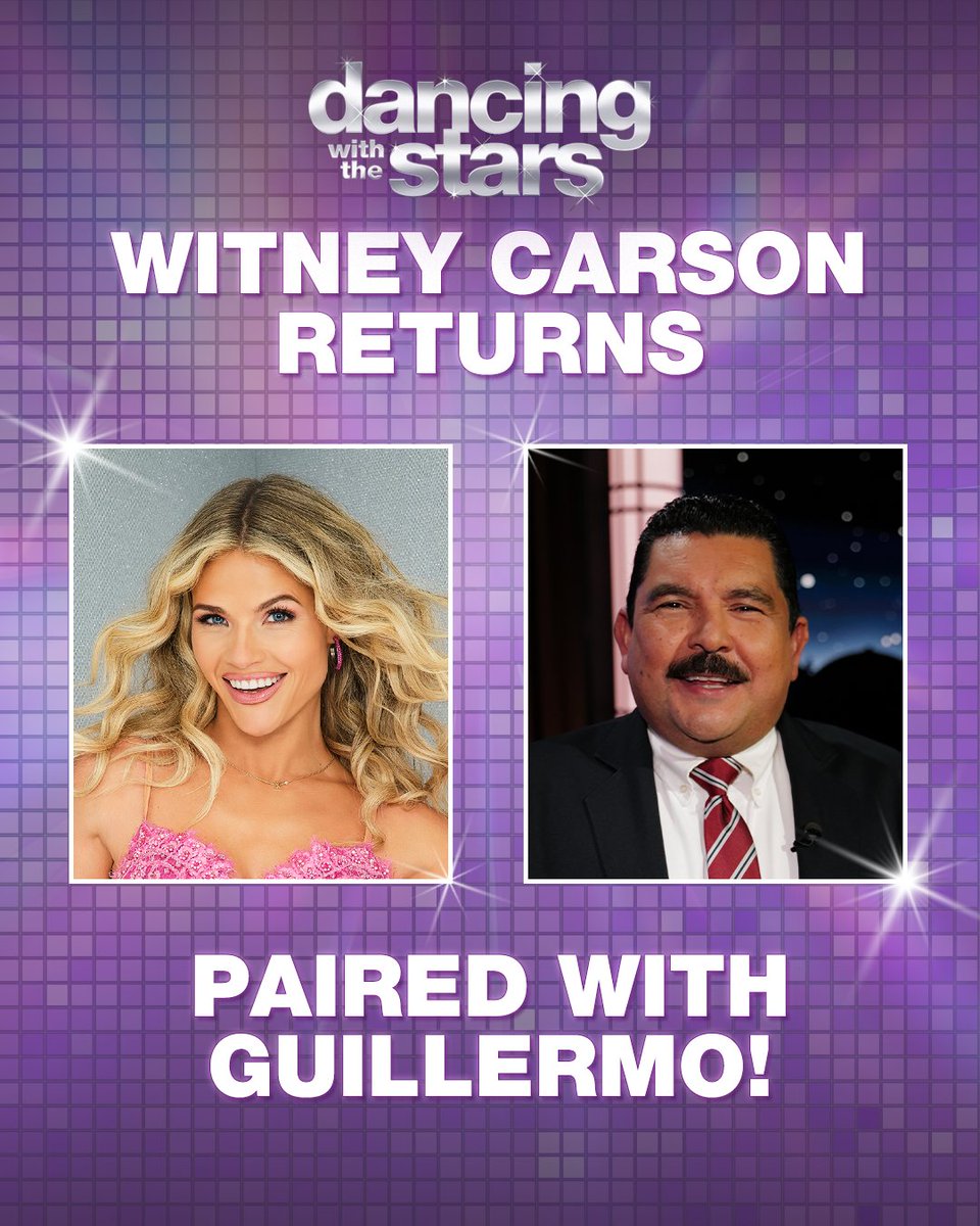 officialdwts's tweet photo. The first pairing of the new #DWTS season is here! @WitneyCarson returns this fall with @IAMGUILLERMO 💃🕺 https://t.co/lNKpcift1q