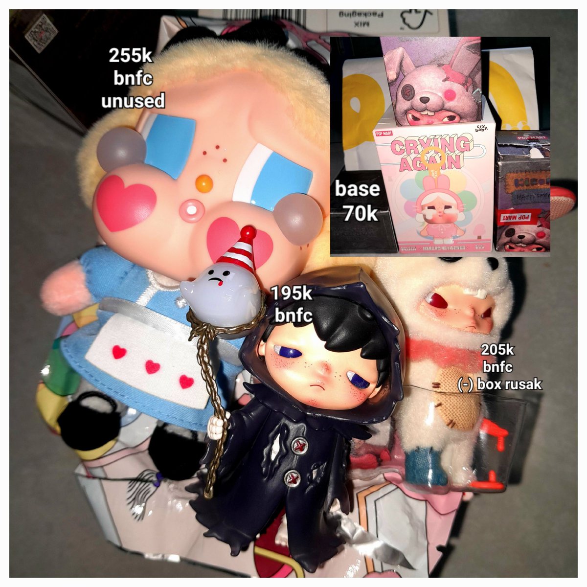 svmmert1ms's tweet photo. wts reprice
hirono killer bunny 205k
hirono grim reaper 195k
crybaby crying again alice (ver lama) 255k
Base hirono 70k
Price nett
Take all free papper bag PM
Bisa bundling biar lebih murah 
Condi by 🍊 udah tertera 
https://t.co/HVxKNwHbJ2 https://t.co/eYYNkD0ExE