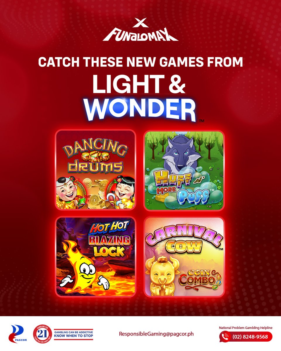 FUNaloMAX's tweet photo. The wait is over—catch these new Light &amp; Wonder games live on the floor! ⚡🪙

Spin the latest releases, trigger those features, and lock in your wins 24/7.

Play now!  👉 https://t.co/W6vumnUjZz

#FUNaloMAX #LightAndWonder https://t.co/UHHVseOA6Q