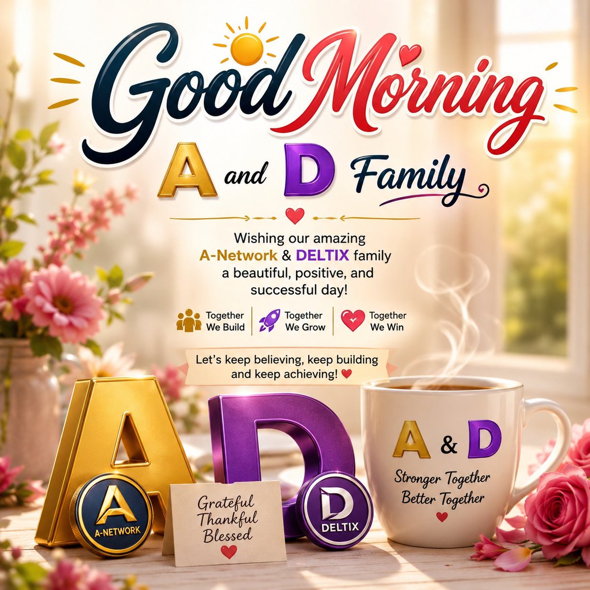 Akee1900's tweet photo. 🌅☕ Good Morning A &amp; D Family! ❤️

A new day, a new opportunity to believe, build, grow &amp; achieve! 🚀

Together we are stronger. Together we grow. 💙💜

Wishing the entire A-Network × DELTIX family a beautiful and successful day!✨

#ANetwork #DELTIX #ADFamily #GoodMorning #Web3 https://t.co/Y3qmAvkdbJ