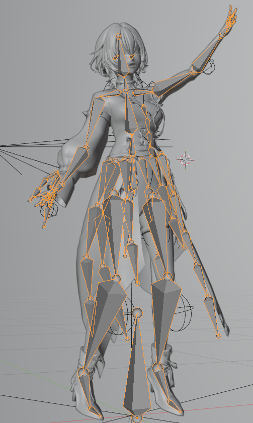 Dstudio_ai's tweet photo. ChatGPT・Tripo・Blender(人力)を使って、ゼロから6時間ぐらいで3Dモデルを作ってみました。ボーン入れてダンスまでできました！
以下殴り書きみたいな内容ですが全体のフロー書いておきます。

・ ChatGPT(gpt-image-2)の画像生成でキャラクターの顔の３面図+衣装だけを作る。

3Dモデル生成AIに読み込ませるためのデザイン図。
もしチャッピーでうまくいかなければ、Gemini(Nanobanana)がおすすめ。
ここはもうちょい分割してもよかったかも。

・ Tripoで頭と体（衣装）を分けて生成。

スマートトポロジーメッシュで生成。
１度の生成で2万ポリゴンまでしか指定できないので、頭2万・体2万に配分して顔のクオリティを上げる狙い。

・ Blenderでなんとかして頭と体をガッチャンコ

結構知識と慣れが必要です。Blenderに慣れてる人だったら全然いけると思う。

3Dモデルの生成AIが出力するモデルは荒く、構造がおかしかったりするので、いろいろ工夫が必要。

・ あとはBlenderでスキニング（ボーン入れ）

今回はELYTHで使いたかったためVRMを選択。たぶんなんでもいい。
ちなみにここが本編です。半分以上の時間はウェイトを塗っていた…。

普通の構造のモデルではないので、ウェイトがとんでもなく塗りづらい。（自分がキャラモデリングになれてないのもあるかも）
Tripoはセグメンテーションできるが、なんかこれじゃない感。

結局Blenderをいじり倒し試行錯誤しながら塗った。
「自動のウェイトで」はこの場合使い物にならない。（初手の足掛かりに必須だけど）
滅茶苦茶修正が必要。

揺れモノも並行でセットアップ。

・ テクスチャペイントで顔だけ何とかする

モデルで一番見られるのは顔ですが、Tripo君はそんなこと知ったこっちゃないので普通に顔のテクスチャが汚いです。（かなりいい線いってるが）
できる範囲で微修正した。
UVがめちゃくちゃなので注意

・ シェイプキーで表情作る

今回は簡単にしたかったので、まばたき・ウィンク・喜ぶ・口開けの４つだけ作成。
表情あるなしじゃ天と地ほどの差があるので絶対作りたい。

やってみた感想

8割方Blenderの人力作業だった。それでもまったくゼロから一晩でキャラクターが1体できたのでめちゃくちゃ早いと思う。
あと少し時間はかかるがAIが出力したモデルをベースに手作業でモデリングし直した方がクオリティも上がるしそれ以降の作業の速さが段違いになると思う。
それから美術解剖学やイラスト的なバランスの知識・スキルの要求度がぐんと下がった。これはデカい。

テクスチャも荒いし、UVも終わってるので実用的かと言われればあんまり…という感じ。
ぶっちゃけカメラの寄りには耐えられないクオリティです。

こだわればもうちょい綺麗なモデルを作れる気もする。
今回は全体の流れを把握したかったのと、とりあえずELYTHの3Dワールドで動かしたかったので、細かいところや荒いところはめちゃくちゃ残ったまま。
けどまあ動くのでヨシ！

髪の毛はほぼ揺らせないと思った方がいいです。（キャラモデリングに慣れてる人なら何とかできるのかな？）

さんざんTirpoの悪口言ってますが、正直Tripoヤバいです。スマメッシュが革命すぎます。
めっちゃいい感じの低ポリ&構造化済みのモデルを出してくれます。
これなら全然いじってけるレベルです。
以前Meshyも使いましたが全然でした。ウェイト塗りづらいとかのレベル超えて塗れません。低ポリが苦手でTripoの足元にも及んでない感じ。
あとモデルのバランス（比率）とかがバッチリで、一発出しでも全然OKです。
テクスチャが荒いのだけ気になるかな？

ひとまず個人用に作った並感なので、もっといいやり方とか、クオリティ上げたりする方法もあるかもしれません。

楽しいのでぜひやってみてください。
なんか質問あればリプにください。