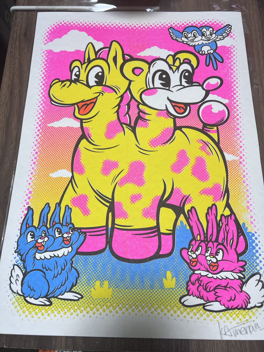 FJM58790009's tweet photo. かわいい版画も一緒に購入！
うさぎも鳥もダブルヘッドなのね。

#Kamerian. https://t.co/T9dGYw2NFh