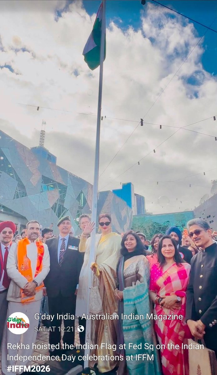 FightForAust's tweet photo. Hoisting the Indian flag in Melbourne to celebrate Indian independence day is insane. No flag should be hoisted in Australia other than the Australian flag.
#AustraliaFirstOnly https://t.co/ZnUgtLNNY5