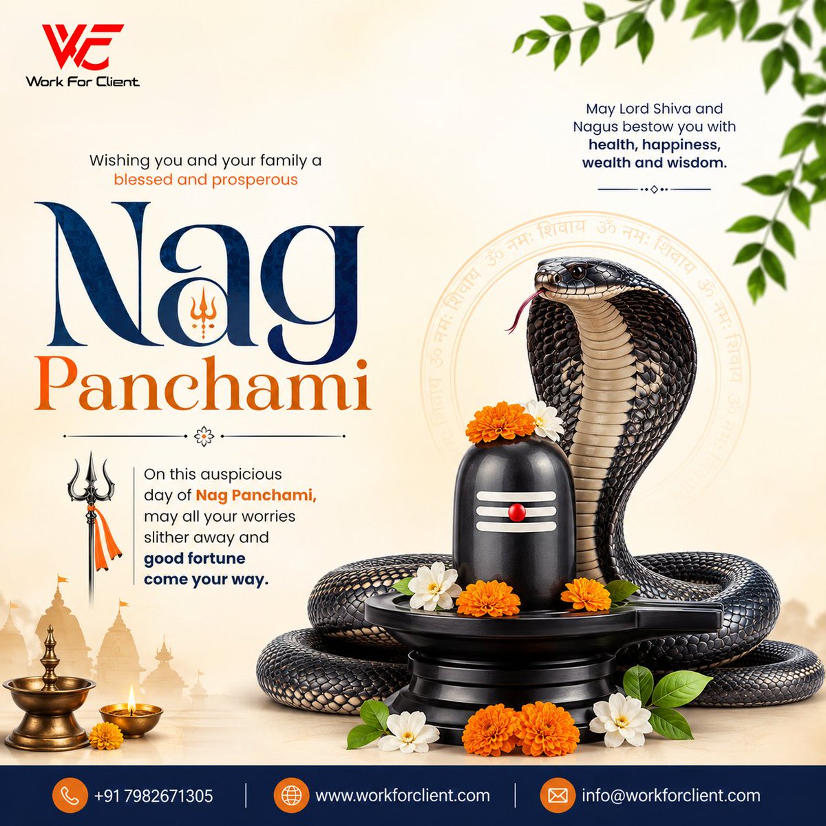 WorkForClient's tweet photo. 🙏🐍 Happy Nag Panchami!
May this auspicious day bring peace, prosperity, happiness, and success to you and your family.
 Work For Client wishes you a blessed Nag Panchami! 🪔✨ https://t.co/TqHeP55BuK