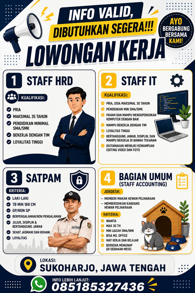lenii2mc's tweet photo. info valid, langsung hubungi nomer di pamflet

#lokersukoharjo #lokersukoharjoterbaru #lokersukoharjoterbaru #lokersoloraya https://t.co/UelsYFgBAu