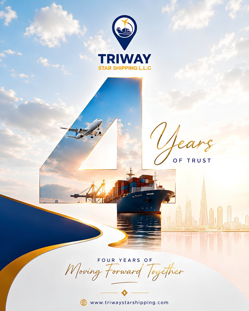 StarTriway's tweet photo. 🎉 Celebrating 4 Years of Triway Star Shipping!

4 years of trust, growth &amp; successful partnerships. 🌍
Thank you for being part of our journey! 💙💛

#TriwayStarShipping #4Years #Anniversary #Shipping #Logistics https://t.co/dV75sajgBN