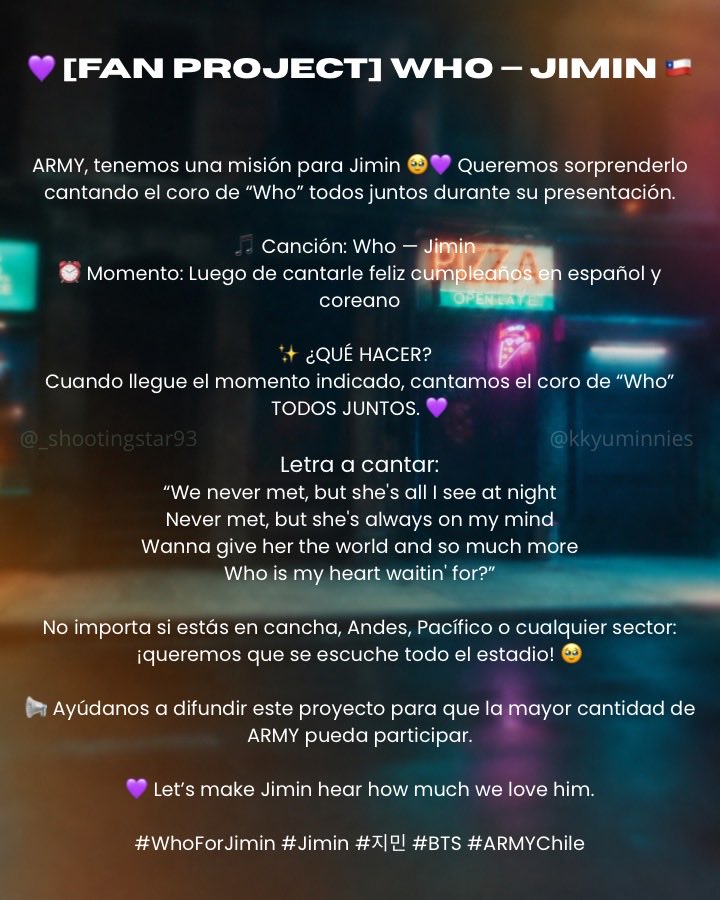 _shootingstar93's tweet photo. Hola! junto con @kkyuminnies desarrollamos este fan proyect con muchas ganas y cariño para darle algo mas a Jimin el 14 de octubre🫶🏻
denle rt para que llegue a la mayor cantidad de gente posible, muchas gracias

ACLARACION: las fotos utilizadas fueron sacadas de Pinterest https://t.co/4pN8G5WSIw