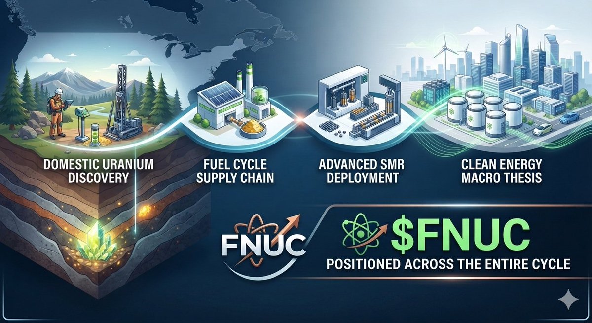 FNUC_IR's tweet photo. The clean energy macro thesis is shifting. $FNUC is positioning itself across the entire nuclear fuel cycle—from domestic uranium discovery to advanced SMR deployment. 

Securing the supply chain from the ground up. ⚛️💼 

#Uranium #CleanTech #Macro #EnergySecurity #Investing https://t.co/scpEUN3kFU