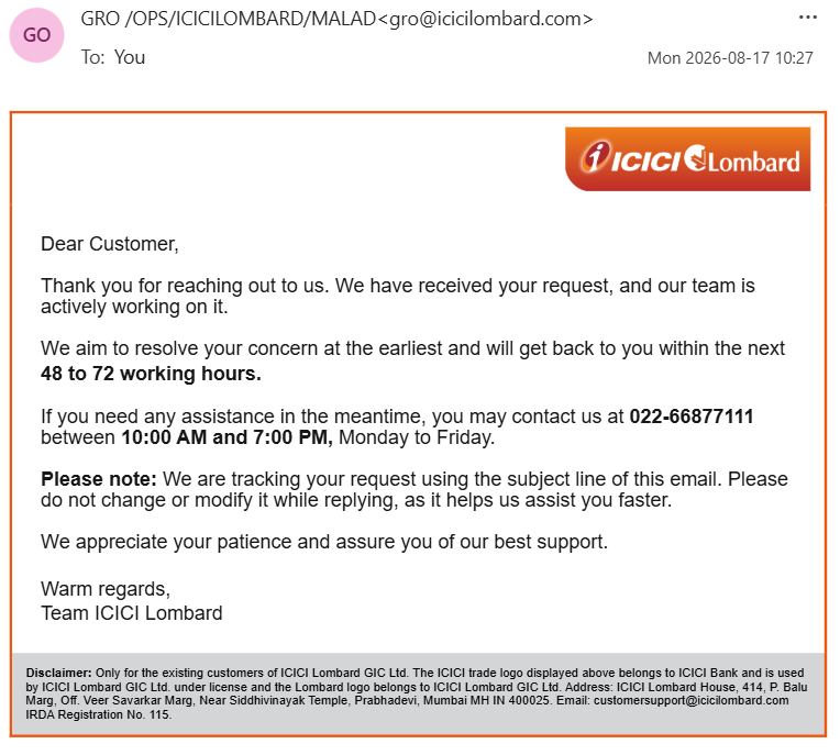 RBedi0570's tweet photo. @ICICIBank_Care @ICICILombard 
Have been chasing ICICI Lombard for over 06 months now, despite @irdaindia writing to them, NO HEED paid till now to die the issue on its own death

IRDAI-Bima Bharosa vide token no. 06-26-003620

@jagograhakjago 
@nsitharamanoffc @PiyushGoyalOffc https://t.co/1HGAOOvOko