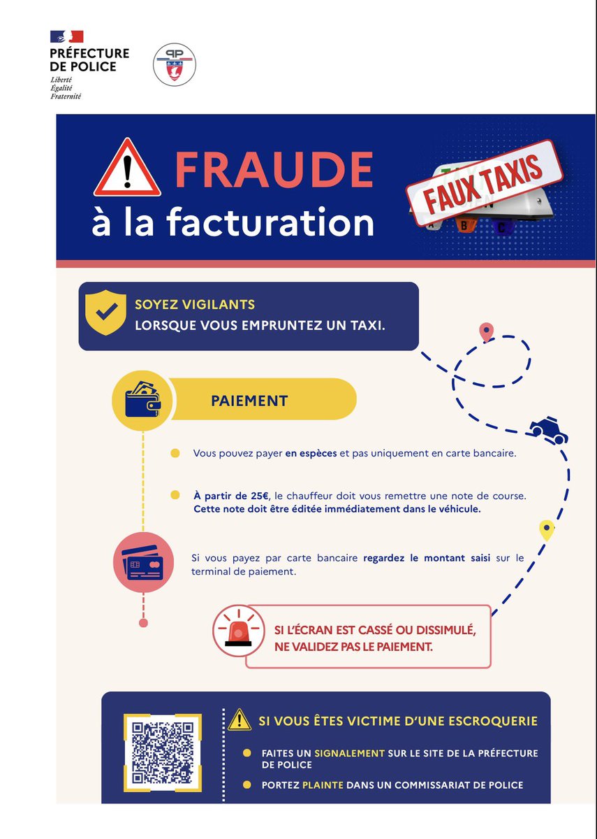 Image de Préfecture de Police - #Prévention | Attention aux faux taxis ! 🚕
Avant de monter, vérifiez les équipements obligatoires.