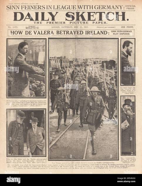 IRAHistoryArch's tweet photo. May 1917. Britain arrested dozens of Sinn Féin leaders over an alleged German plot, widely seen now as invented. It backfired. Sinn Féin went from a fringe party to Ireland's dominant nationalist voice almost overnight. https://t.co/RlGhZ4QtwZ