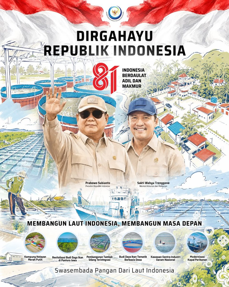 bppmhkp_aceh's tweet photo. #SahabatBahari
Dirgahayu Republik Indoensia ke 81 "Indonesia Berdaulat Adil Dan Makmur"

Membangun Laut Indonesia, Membangun Masa Depan
Swasembada Pangan Dari Laut Indonesia. 

BPPMHKP maju bersama KKP

@bppmhkp 
#PanganBiru
#SaktiWahyuTrenggono
#2026KKPGrowStronger https://t.co/9qryhyRZ0K