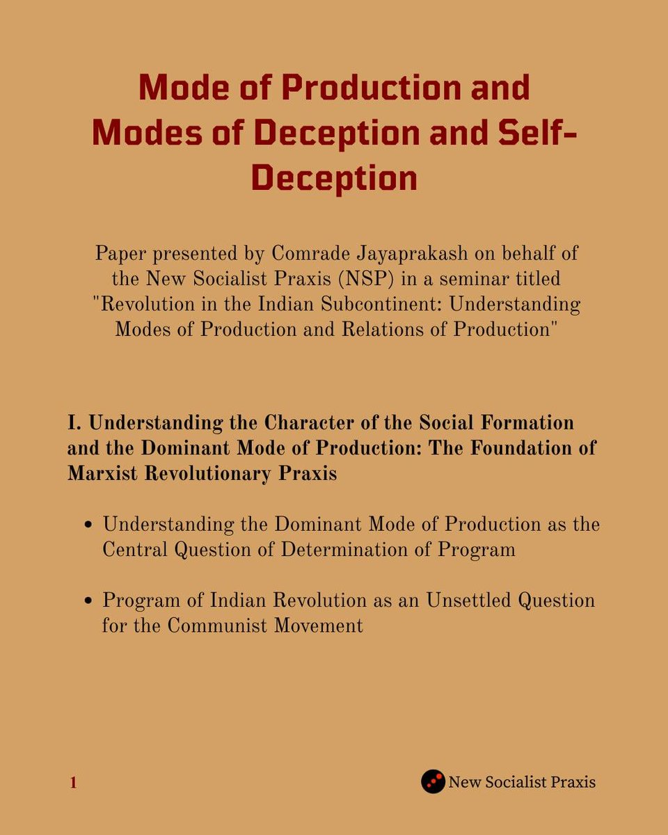 NSPraxis's tweet photo. Comrade Jayaprakash, on behalf of the New Socialist Praxis (NSP), presented a paper titled "Mode of Production and Modes of Deception and Self-Deception" last year. 
1/2 https://t.co/YARVF8VqIv