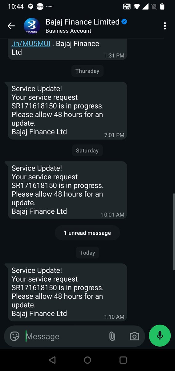 siddesh586's tweet photo. @Bajaj_Finance @Bajaj_Finance Such a shame, for Service Update!SR170811379 receiving msgs since 30 July to allow 48 hrs. Its 17 August today and still getting same 48 hrs msg. Whats your definition of 48 hrs ?? https://t.co/auBRua0WEh