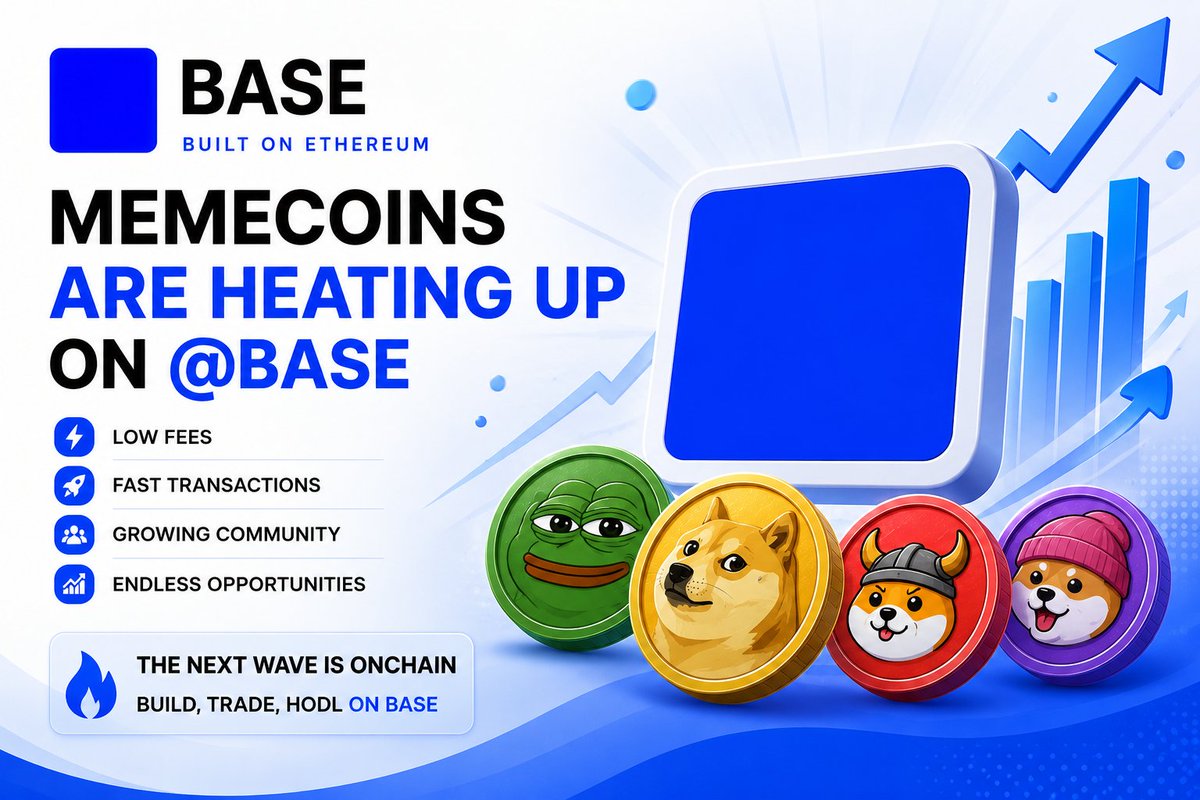 joydeepbarik12's tweet photo. Memecoins are heating up on @base , and honestly, there’s more happening here than just people chasing the next 100x.

Base has become a really active place for onchain experiments, and memecoins fit naturally into that environment.

Low fees and fast transactions make it easier for new tokens to launch, trade, and build communities without too much friction.

And when liquidity starts flowing in, attention usually follows.

You see new coins popping up, communities forming around them, and traders searching for the next one that might take off.

But the interesting part isn’t just the memecoins themselves.

Base is becoming a strong distribution layer where these ideas can reach a growing onchain audience pretty quickly.

Of course, not every memecoin is going to make it.

Some will disappear as fast as they appeared, while a few might build real communities, liquidity, and staying power.

That’s why this phase is interesting to watch.

Memecoins can bring fresh users, liquidity, and attention into an ecosystem.

The bigger question is whether that attention eventually moves beyond speculation and into the wider Base ecosystem.

The memecoin wave is heating up.

Now let’s see what gets built around it.