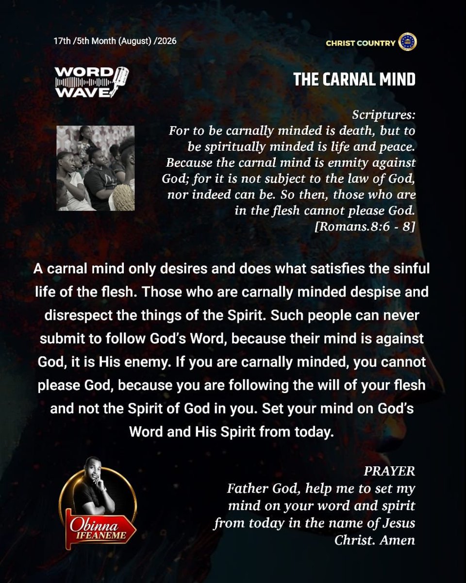 AIfeaneme's tweet photo. THE CARNAL MIND: Those who are carnally minded despise and disrespect the things of the Spirit. 
#JesusChrist #Carnalmind #pastorAi #Sound #Fyppppp 
Follow, subscribe, Like, Comment and share to others. https://t.co/hsYl3RqSXw