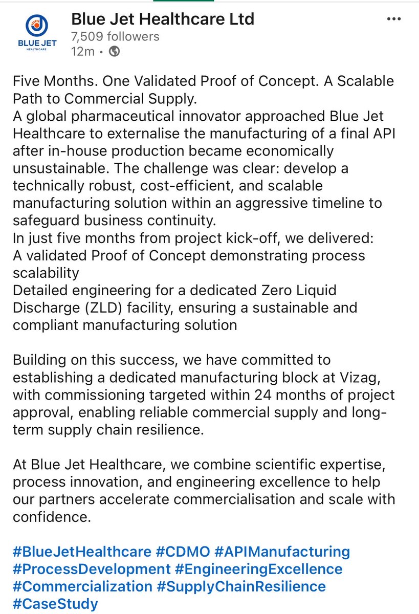 Tejaroii's tweet photo. Blue Jet Healthcare delivers a validated PoC in 5 months turning API challenges into scalable, cost-efficient solutions. #BlueJetHealthcare #Bluejet https://t.co/plAj5jC6fp