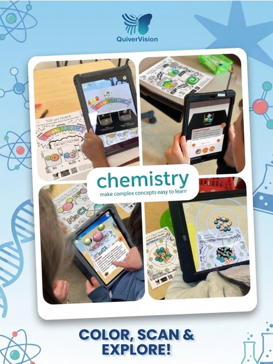 quivervision's tweet photo. Who said chemistry has to be tricky?
Choose any coloring sheet from our Chemistry pack: Atomic Structure, Chemical Bonds, States of Matter, or the pH scale. 

Color &amp; scan it in the Quiver app, and watch your drawing pop in interactive 3D.

#Chemistry #AugmentedReality #EdTech https://t.co/AeYQOoN5qJ