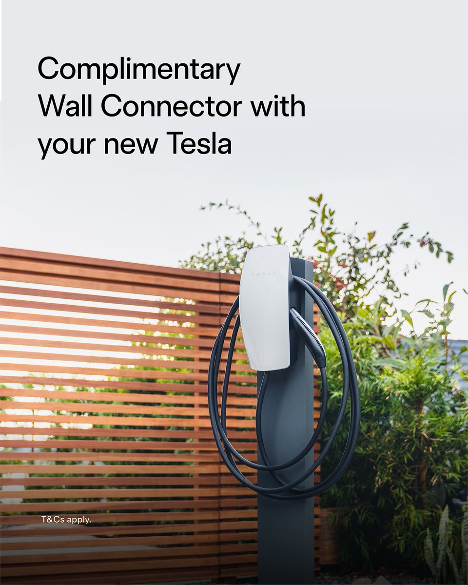 Tesla_India's tweet photo. Get a complimentary Wall Connector with your new Tesla

T&amp;Cs apply https://t.co/RY7PsEs5Jl