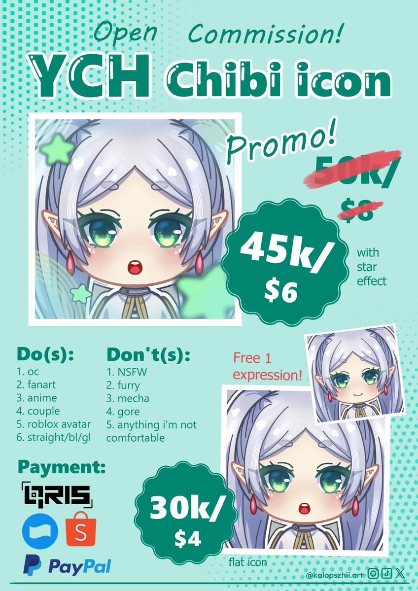 kalopszhiiart's tweet photo. hii, aku lagi open YCH chibi icon commission✨
lagi urgent butuh tambahan buat bayar UKT🥹💓
💸start from 45k bonus 1 expression!
DM me if interested!
RT/shares are greatly appreciated🫶🏻
#zonauang #zonajajan #commission #opencommission #commissionart #ychchibi https://t.co/freBoDsQt0
