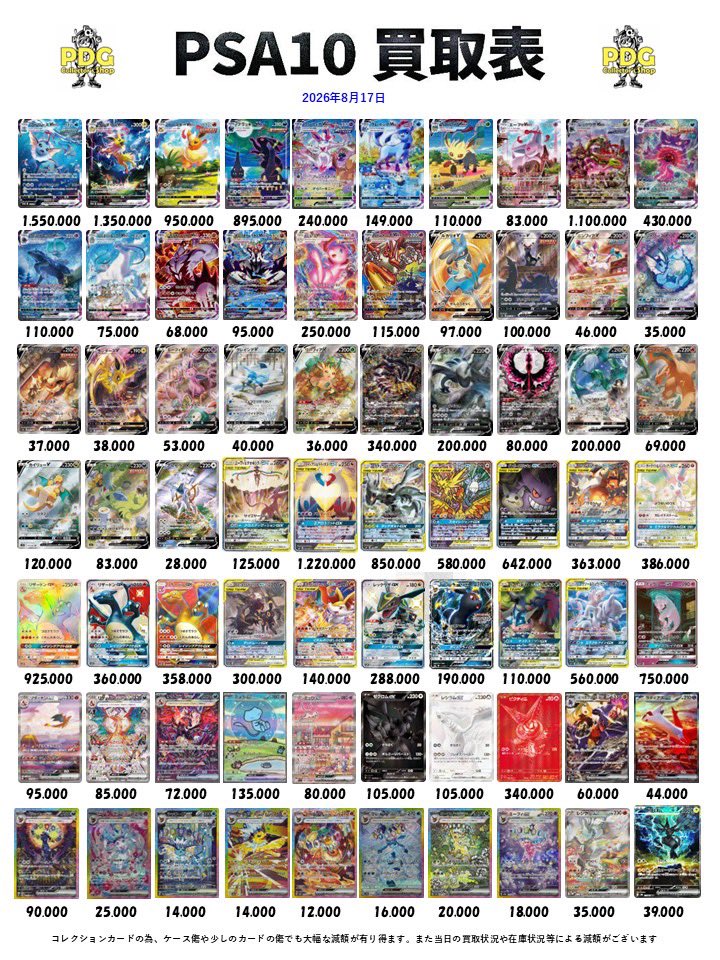 PDG_ikebukuro's tweet photo. 🔥PSA10 ポケモン買取表🔥

本日は16時よりOPEN🏋🏻‍♀️

⭐️買取表以外も大歓迎☄️
⭐️点数制限なし🔥
⭐️PSA9以下もOK🙆‍♀️

たくさんのお持ち込みを
お待ちしております  ऀืົཽ≀ ͔ ͕̮  ऀืົཽ✧॰

#PSA10 #ポケモン買取　#ポケカ買取 https://t.co/f2hsRJXKot